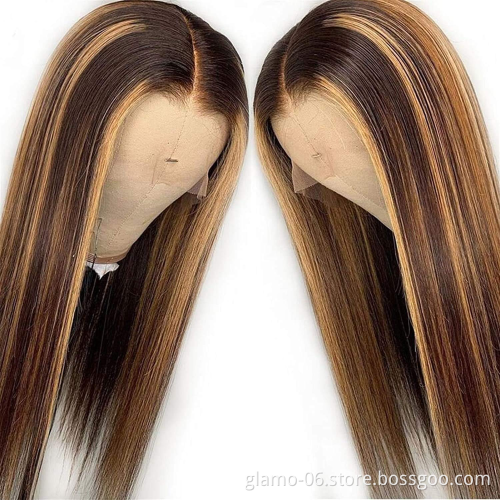 Highlight Wig Vendor Wholesale 1b Honey Blonde Ombre Hair Wig Mink Peruvian Virgin 13X4 Transparent Lace Human Hair Front Wig